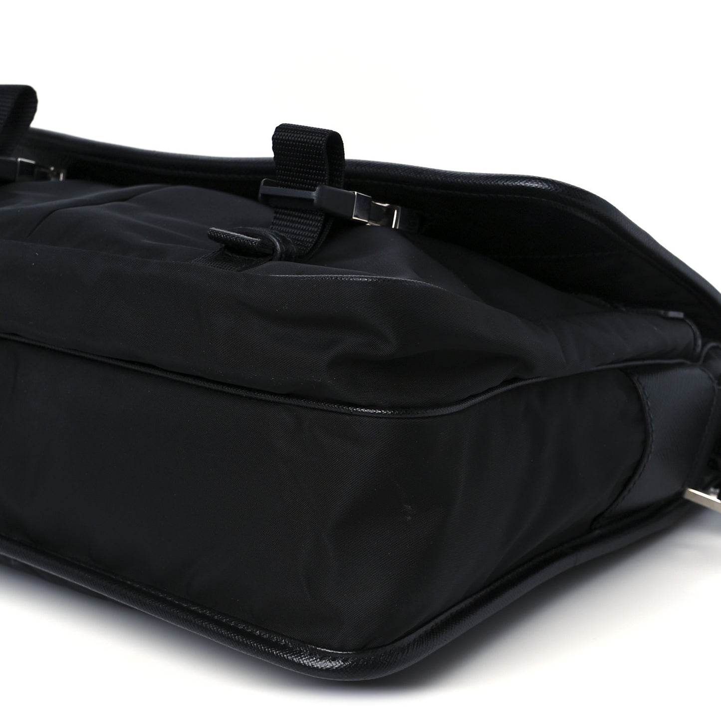 Tessuto Nylon Saffiano Large Double Snap Buckle Messenger Bag Black