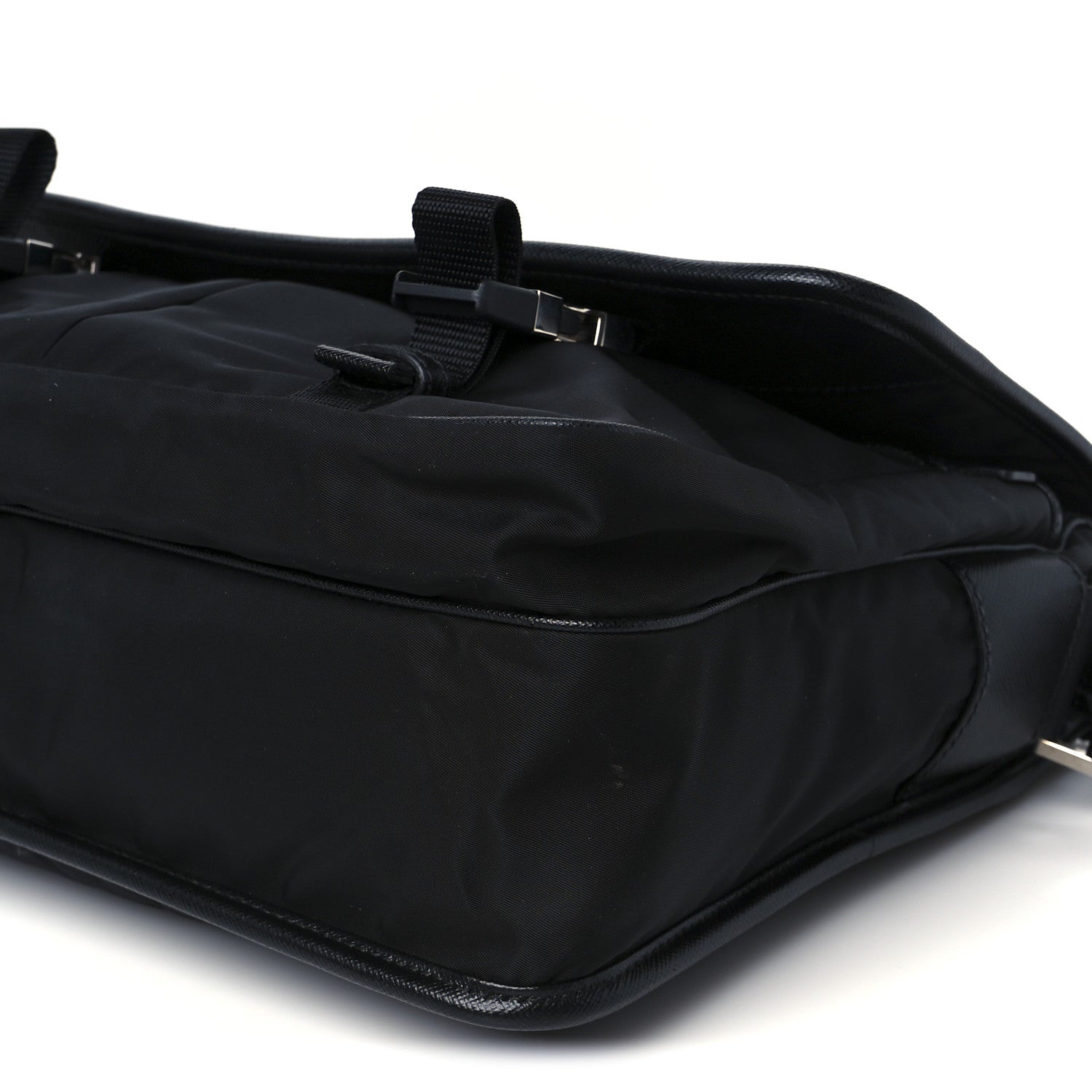 Prada Tessuto Nylon Saffiano Large Double Snap Buckle Messenger Bag Black 10 of 10