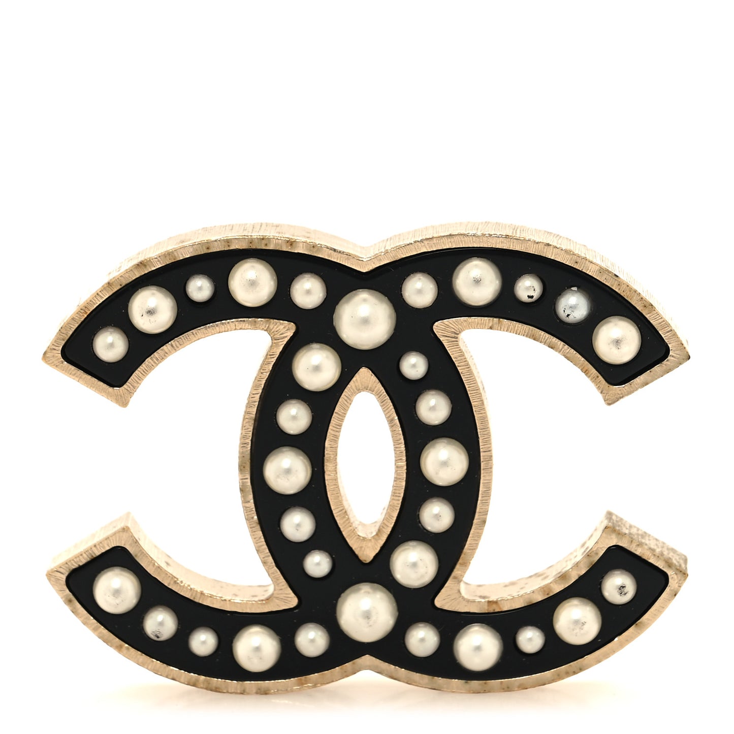 Pearl Enamel CC Brooch Black Gold