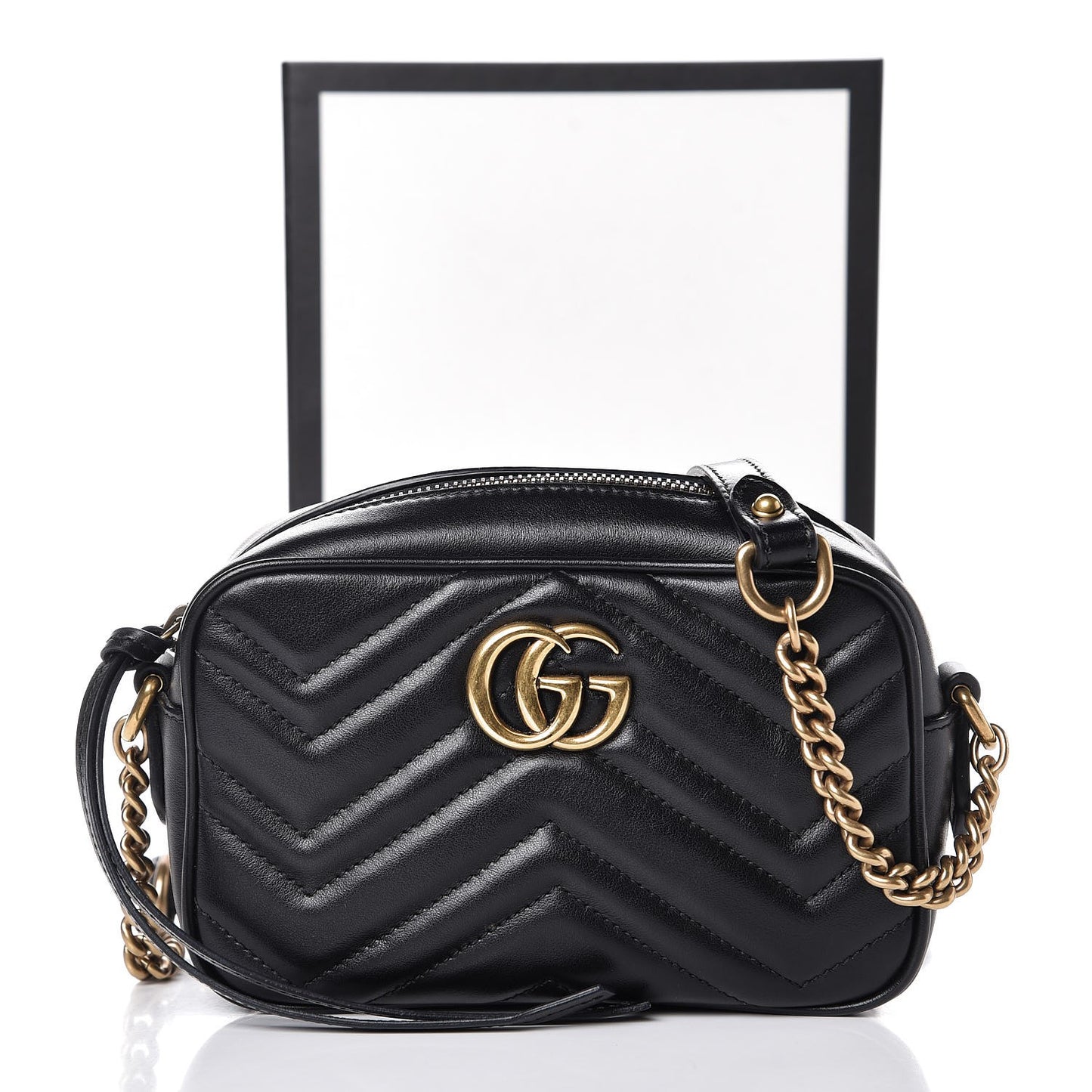 Calfskin Matelasse Mini GG Marmont Chain Shoulder Bag Black