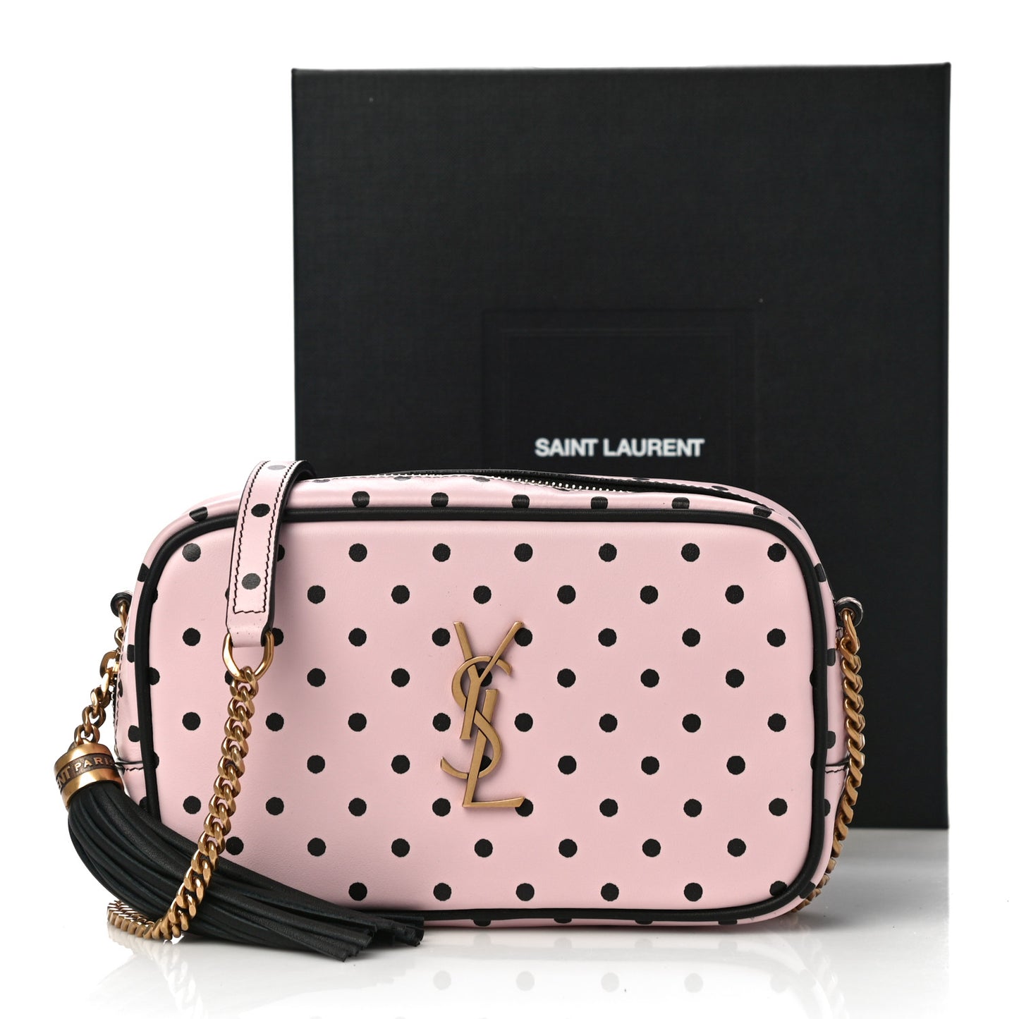 Calfskin Printed Polka Dot Mini Lou Camera Bag Pink Black