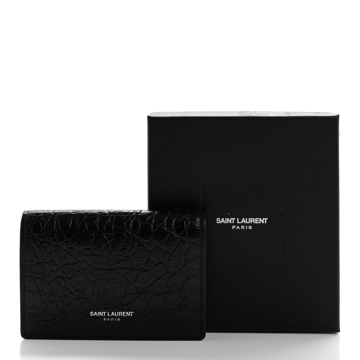 Saint Laurent Calfskin Crocodile Embossed Business Card Case Black 10 of 10