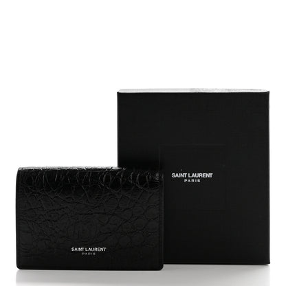 Saint Laurent Calfskin Crocodile Embossed Business Card Case Black 10 of 10
