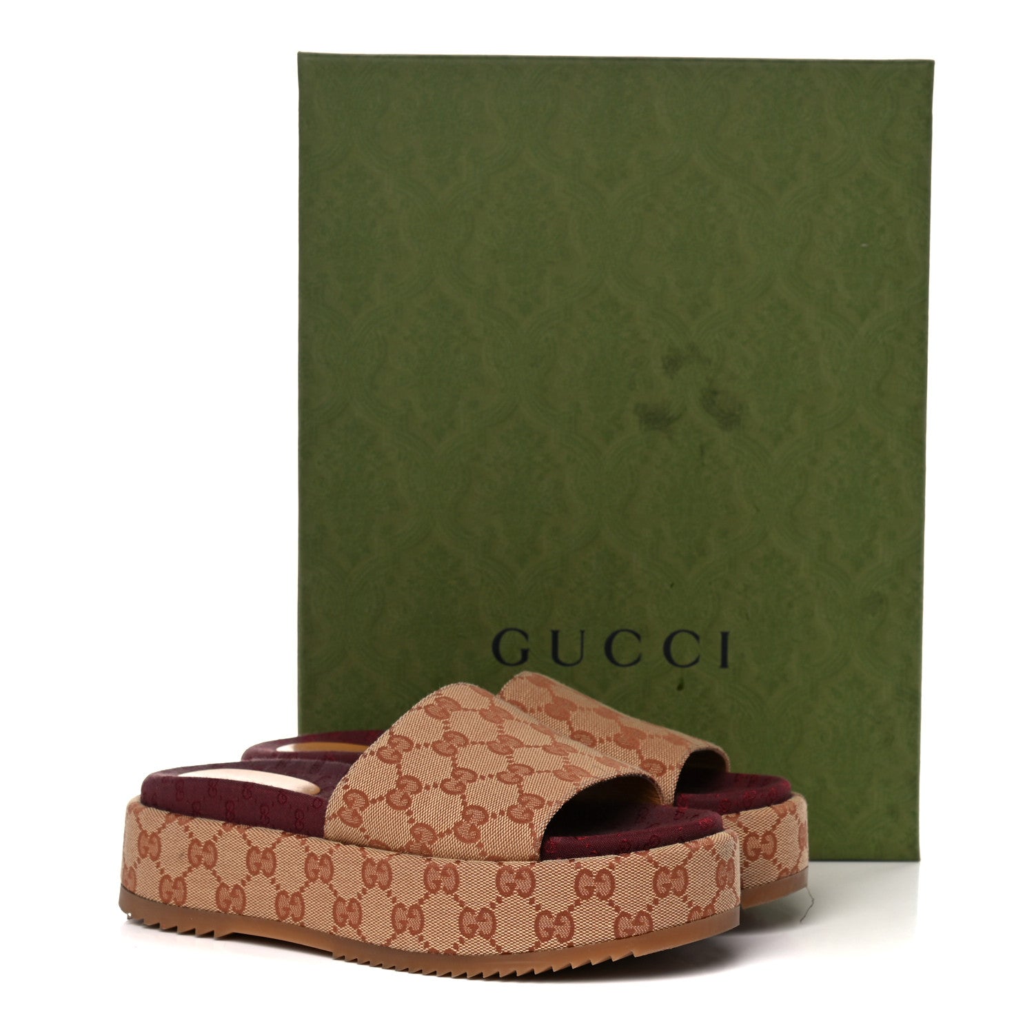 Gucci Canvas GG Monogram Angelina Platform Slide Sandals 38.5 Beige Ruggine 9 of 9