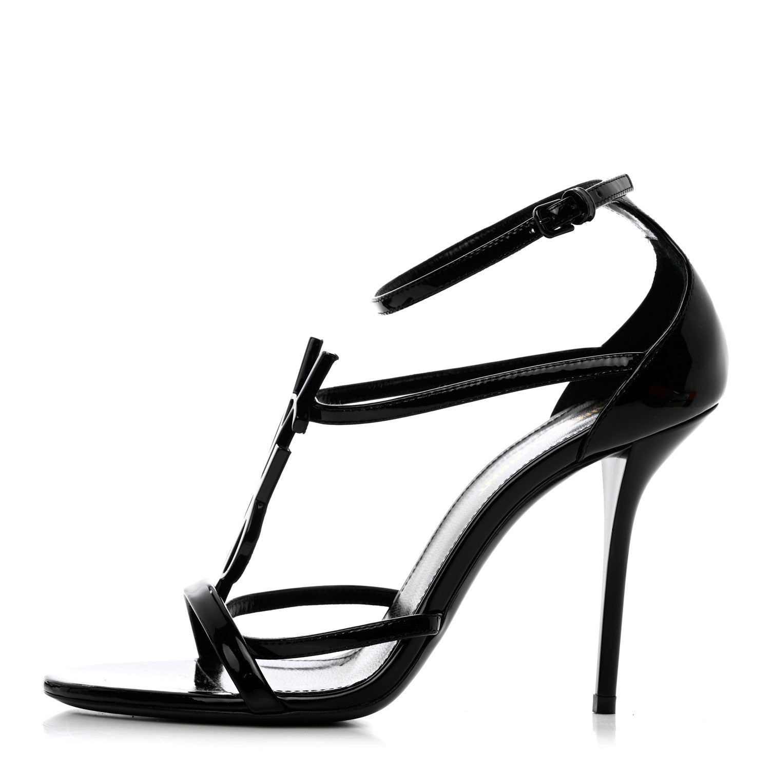 Saint Laurent Patent Cassandra 100 Ankle Strap Sandals 37.5 Black 1 of 13
