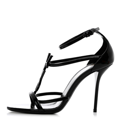 Saint Laurent Patent Cassandra 100 Ankle Strap Sandals 37.5 Black 1 of 13