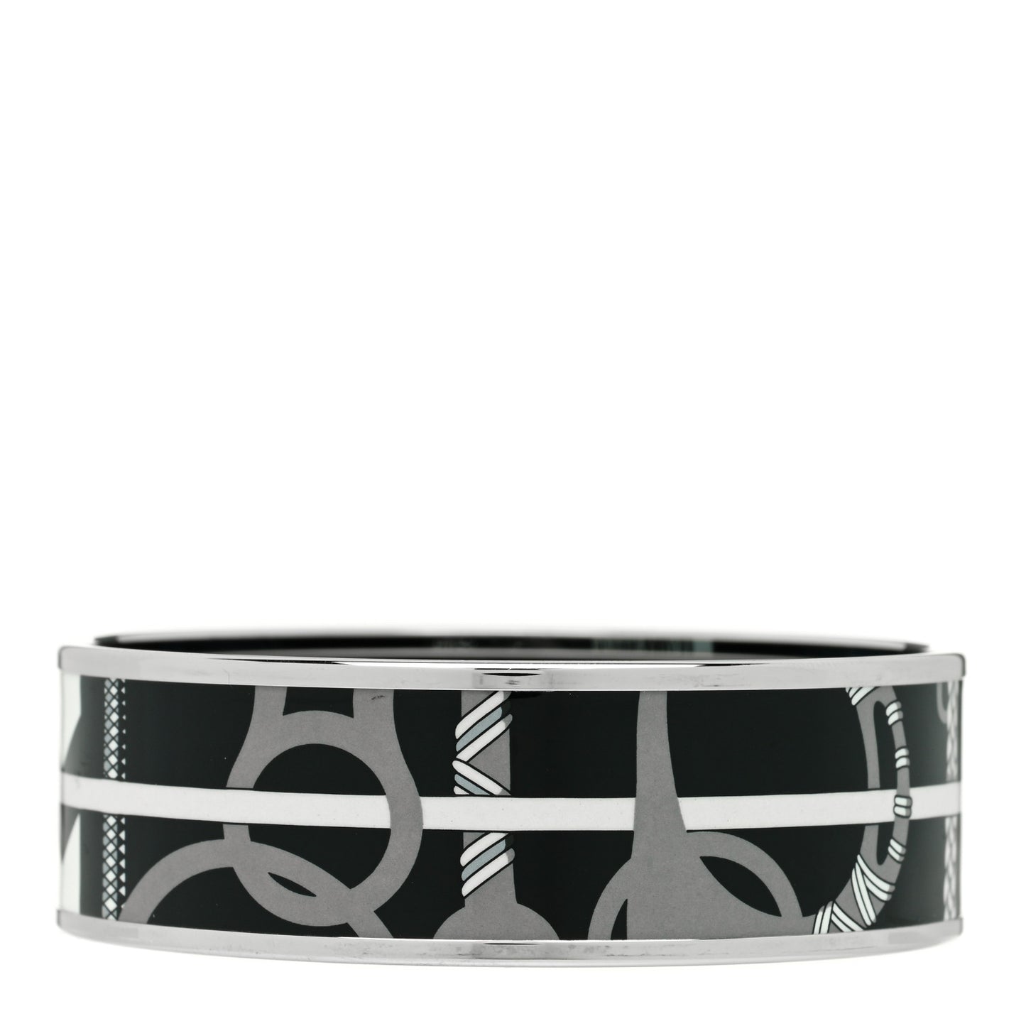 Enamel Printed Panoplie Equestre Wide Bracelet 70 Faux Gris