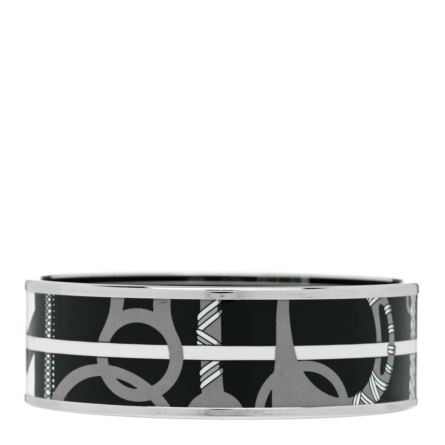 Hermes Enamel Printed Panoplie Equestre Wide Bracelet 70 Faux Gris 3 of 4