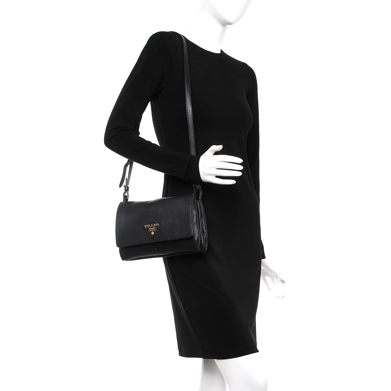 Prada Vitello Daino Shoulder Bag Black 2 of 9