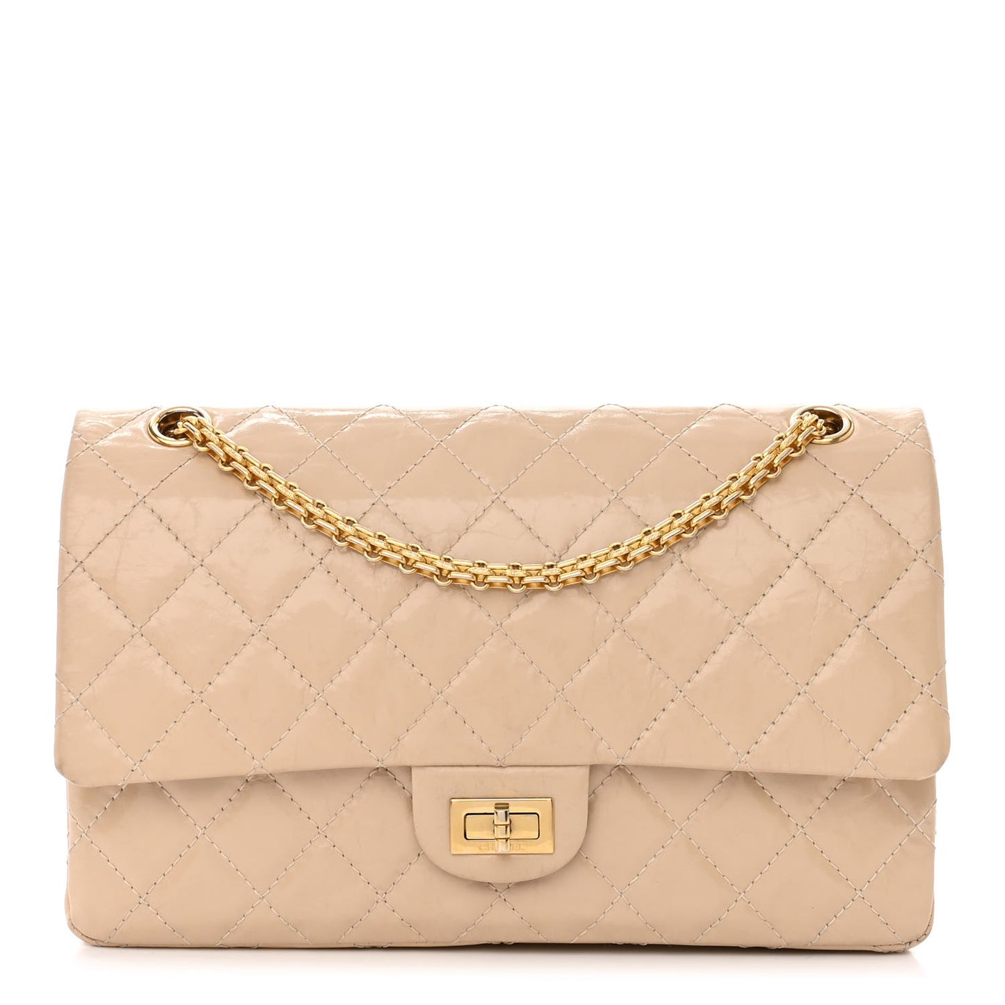 Distressed Patent Quilted 2.55 Reissue 226 Flap Beige