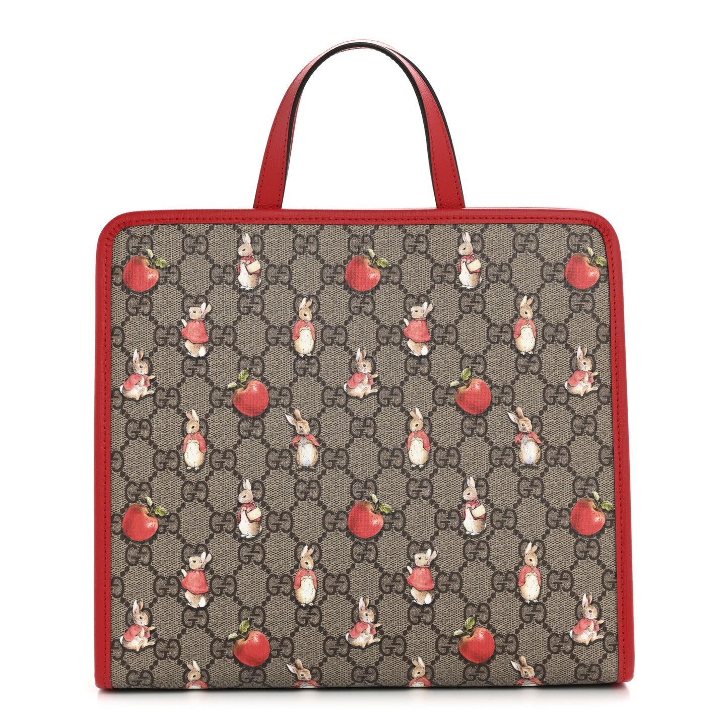 X Peter Rabbit GG Supreme Monogram Rabbit Apple Childrens Tote Beige Ebony Multicolor Bright Hibiscus