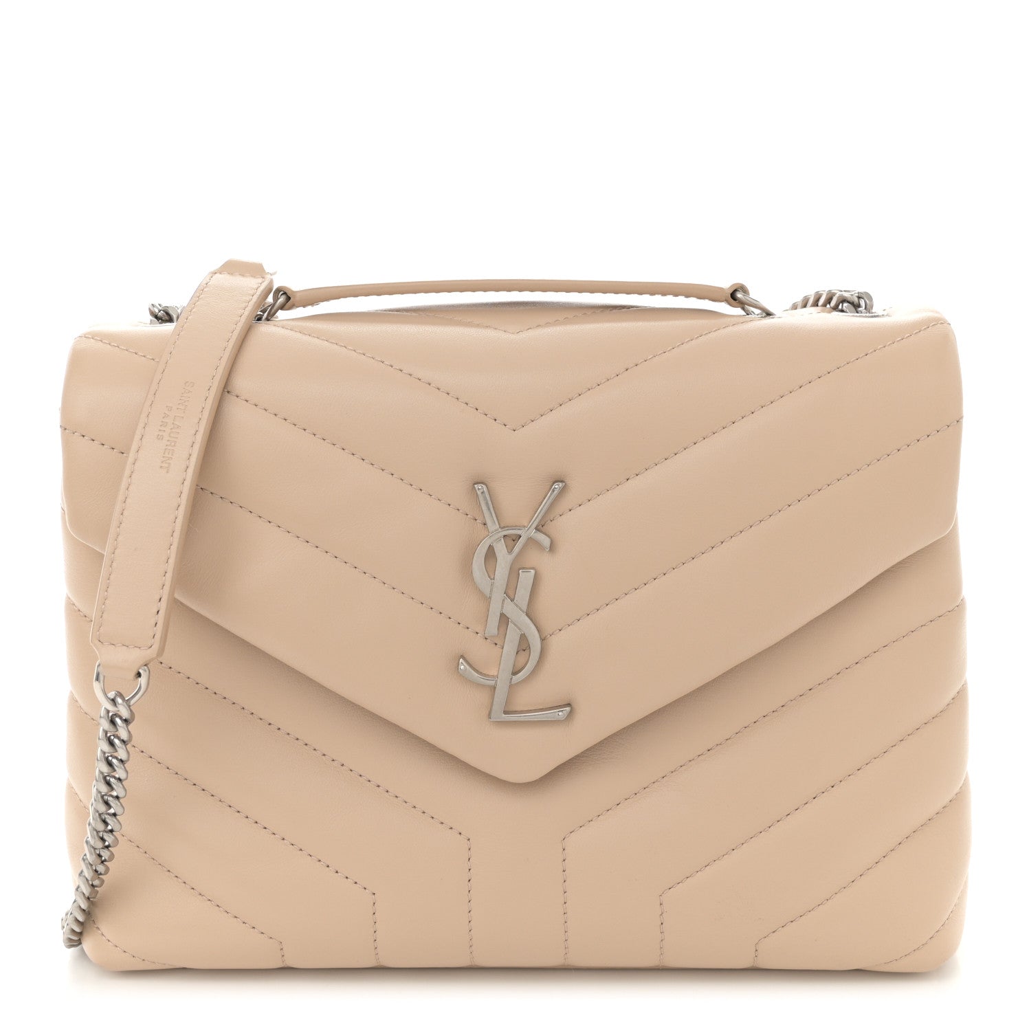Saint Laurent Calfskin Y Quilted Monogram Small Loulou Chain Satchel Dark Beige 1 of 10