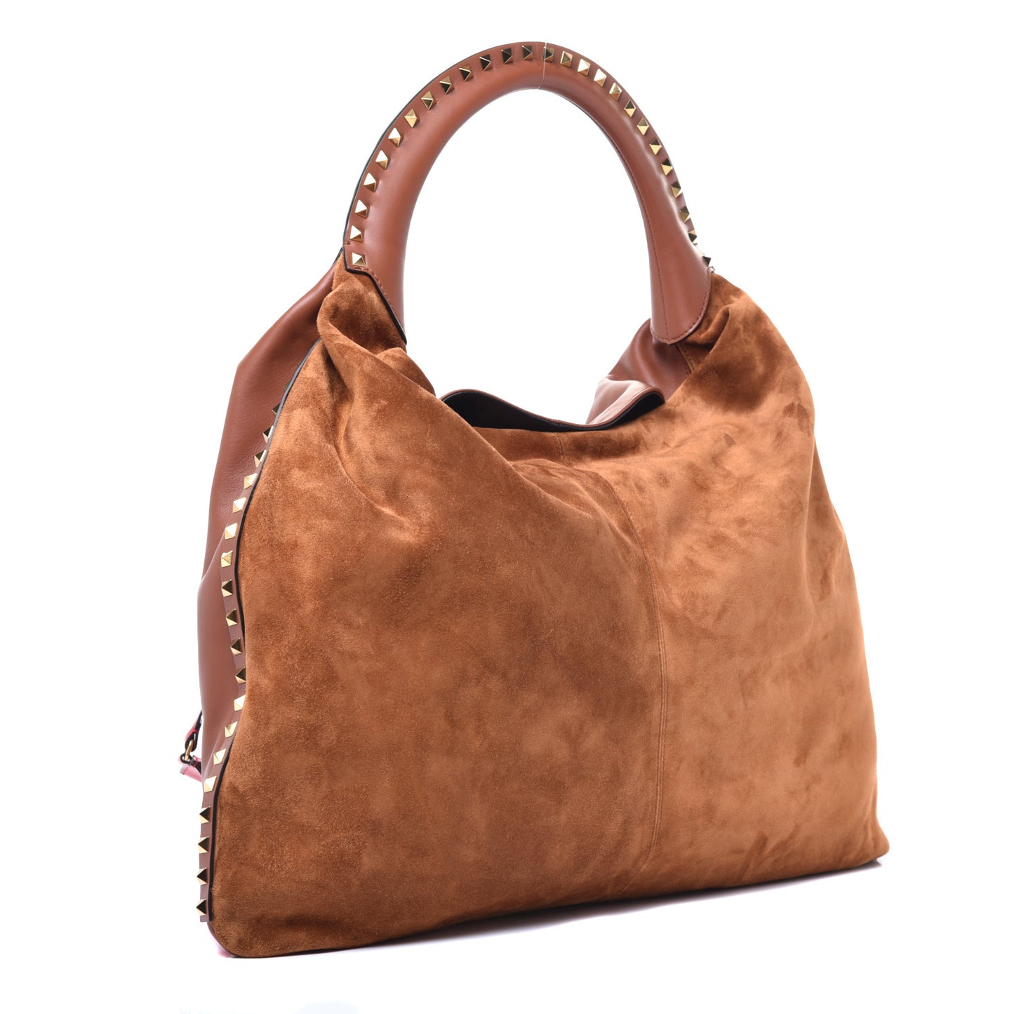 Calfskin Suede Rockstud Hobo Brown