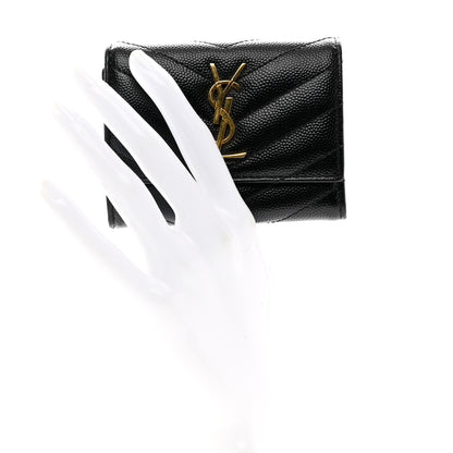 Saint Laurent Grain De Poudre Matelasse Cassandre Monogram Slim Key Case Black 2 of 7