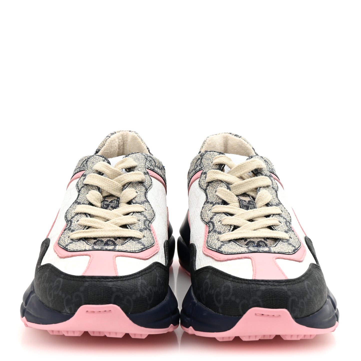 GG Supreme Monogram Mix Monogram Womens Rhyton Sneakers 36 Black Blue Wild Rose White Beige