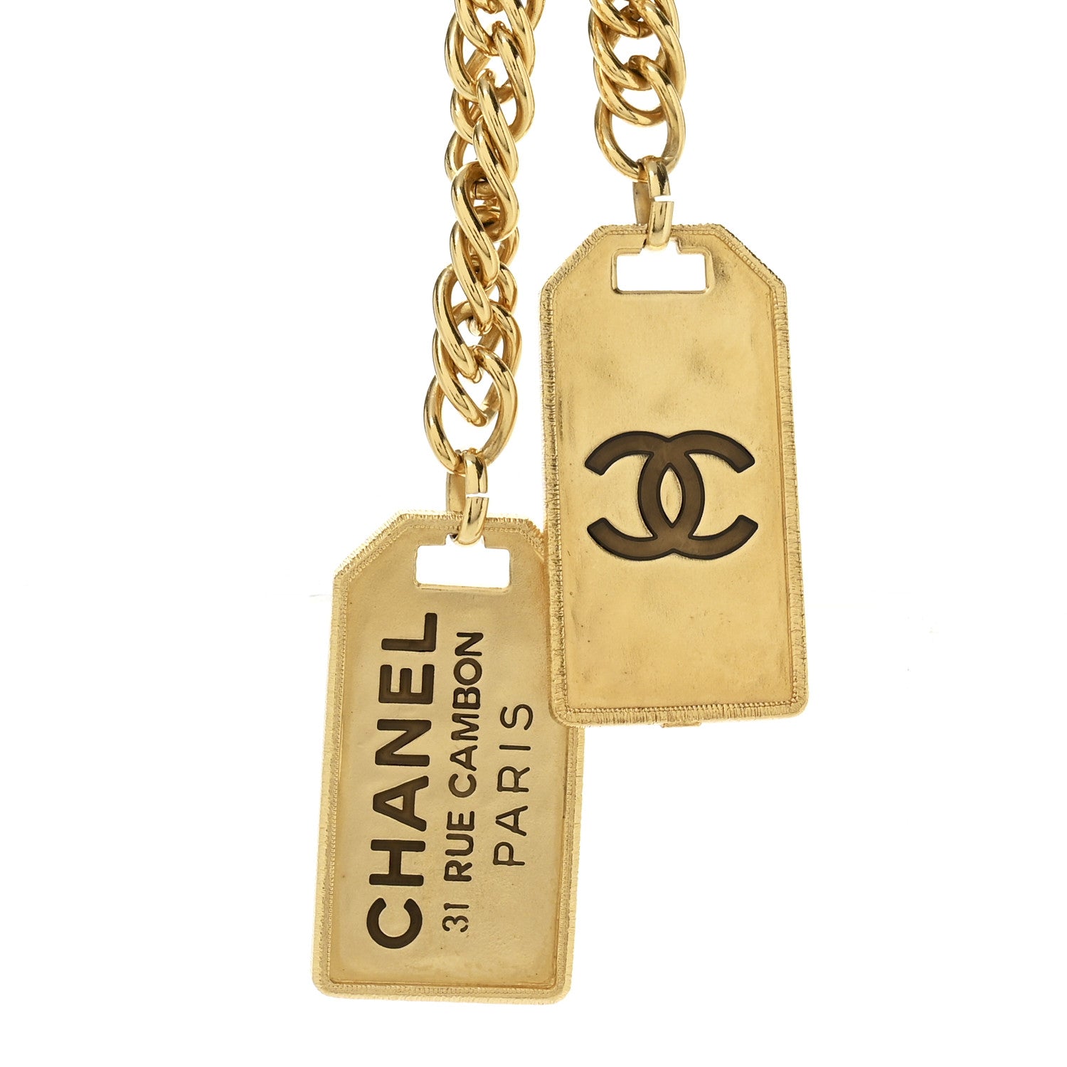 Chanel Metal ID Dog Tag Charm Necklace Gold 1785715 – FASHIONPHILE