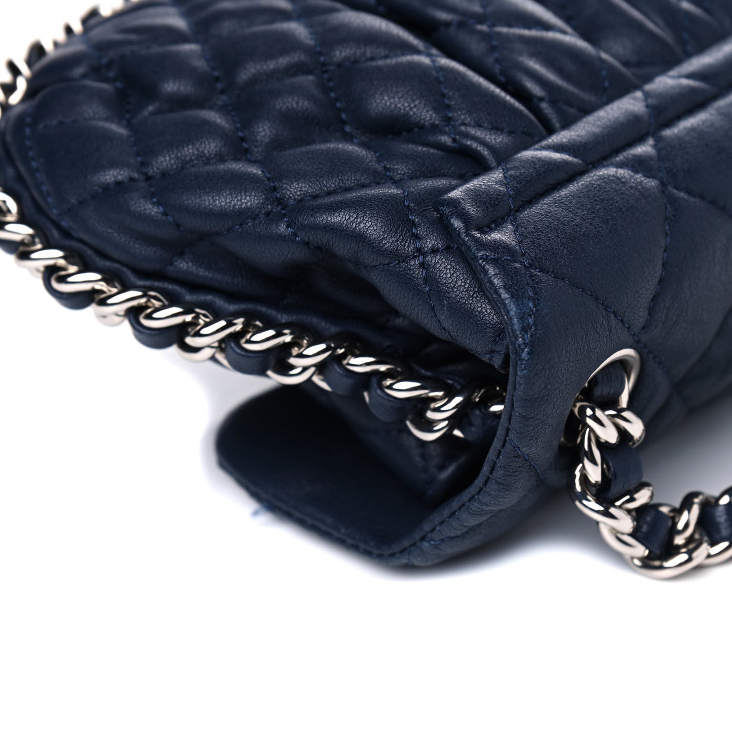 Washed Lambskin Mini Chain Around Messenger Navy Blue