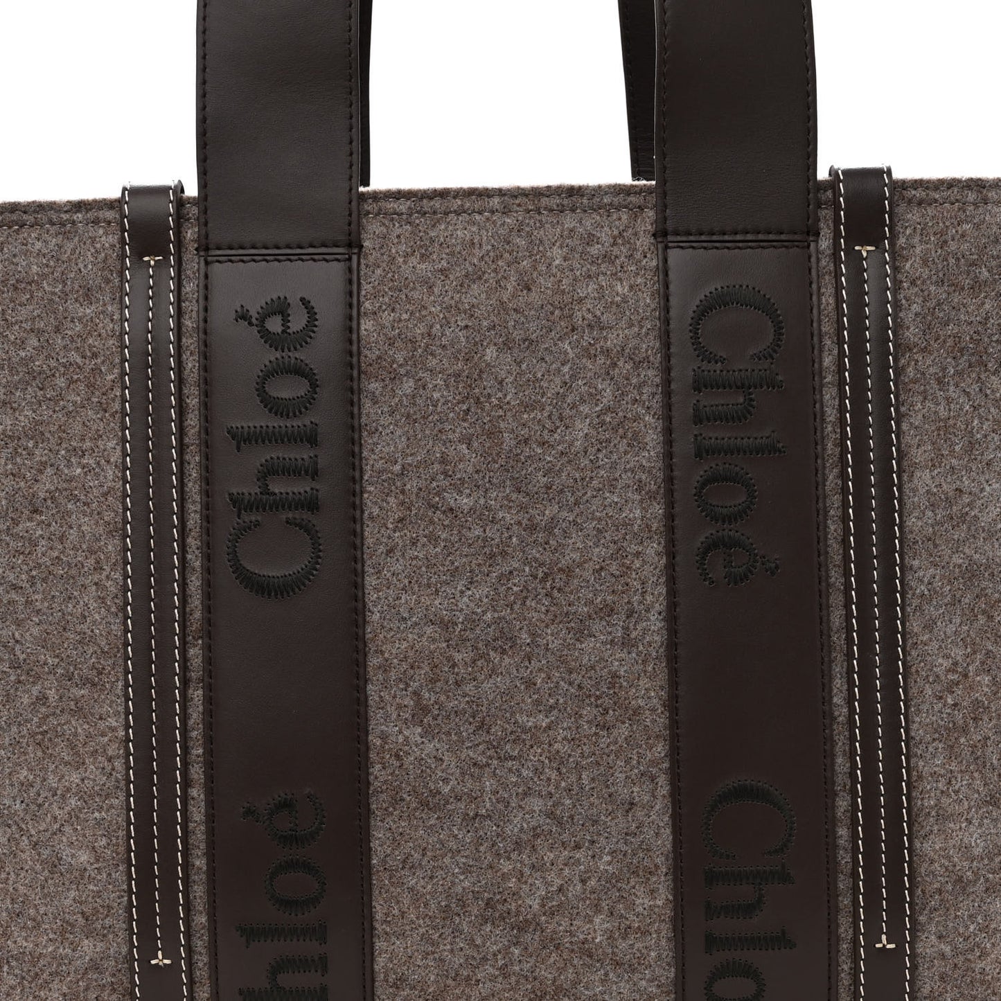 Felt Calfskin Medium Woody Ribbon Tote Deep Beige