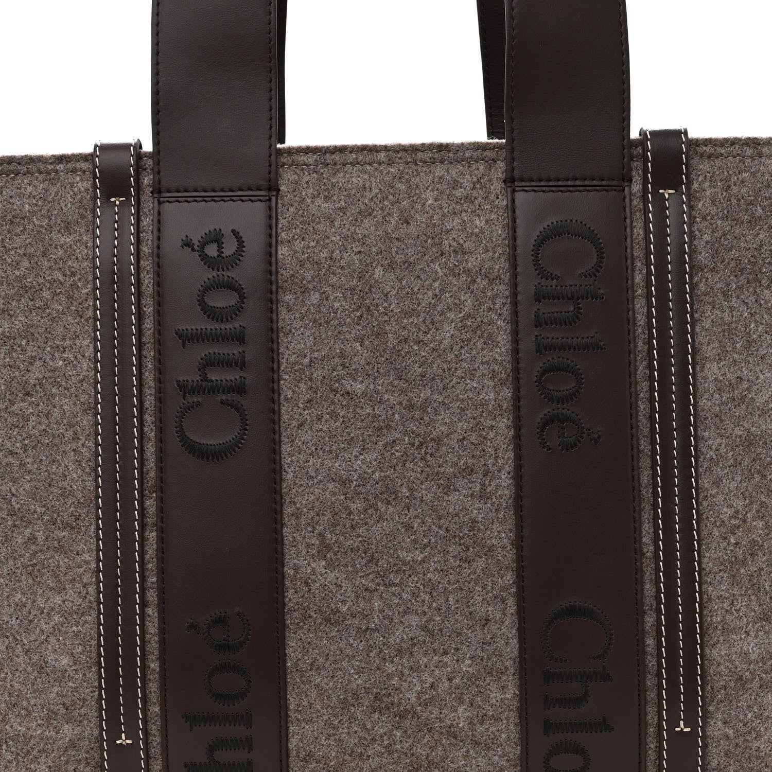 Chloe Felt Calfskin Medium Woody Ribbon Tote Deep Beige 7 of 10