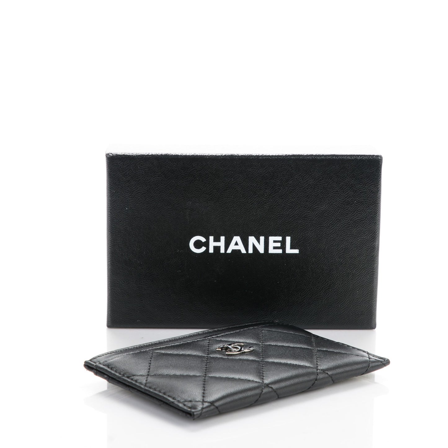 Lambskin Quilted Card Holder Black