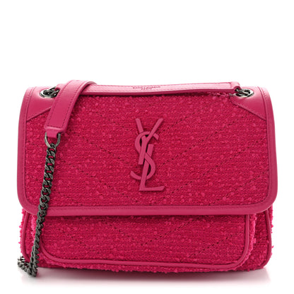 Saint Laurent Boucle Tweed Monogram Baby Niki Chain Satchel Pink 1 of 11