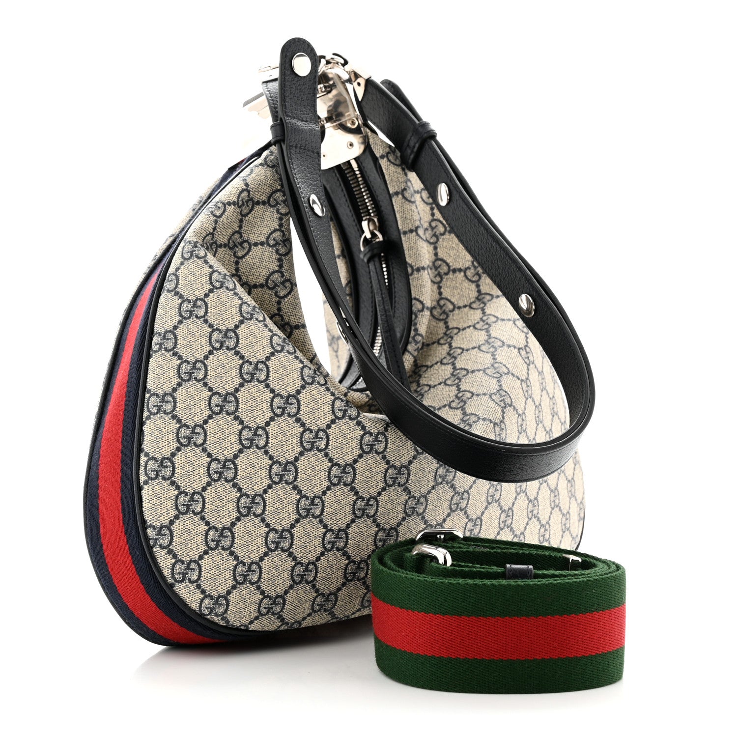 Gucci GG Supreme Monogram Textured Calfskin Web Large Attache Shoulder Bag Beige Blue 3 of 11
