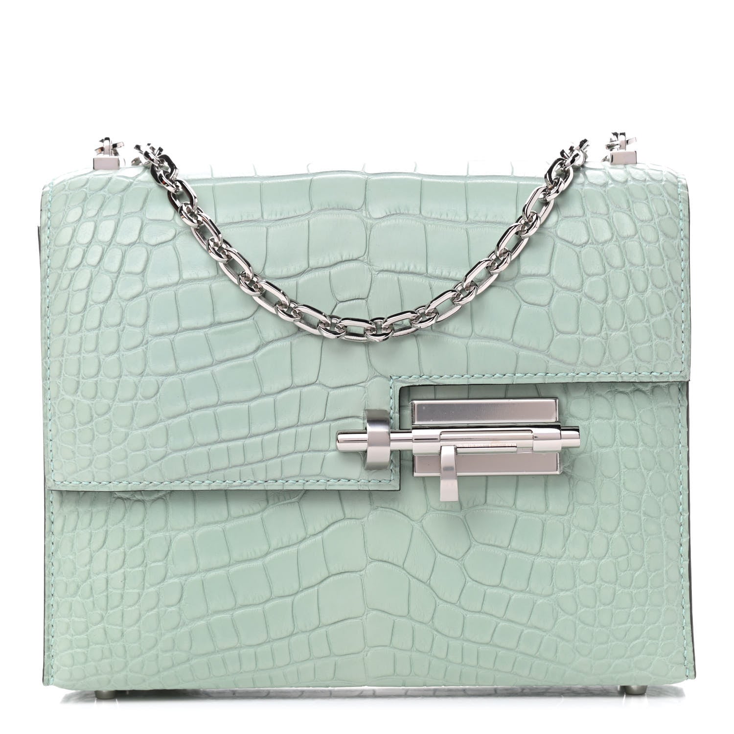 Hermes Matte Alligator Mini Verrou Chaine Bag Vert d’eau 1 of 9