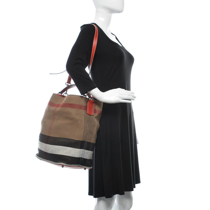Burberry Canvas Mega Check Medium Ashby Hobo Cadmium Red 2 of 12