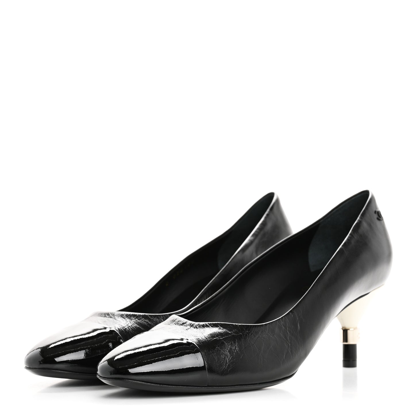 Calfskin Patent Cap Toe CC Pumps 40 Black White