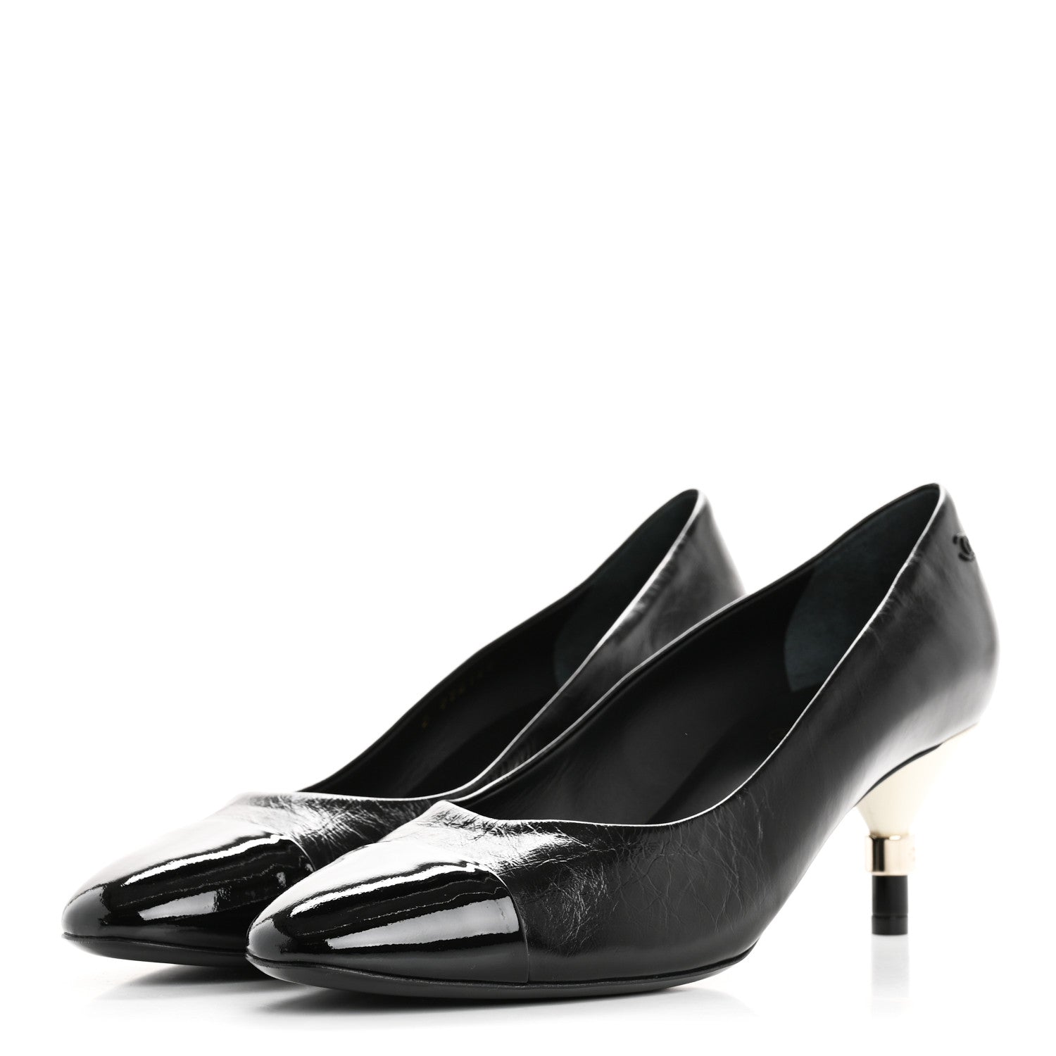 Chanel Calfskin Patent Cap Toe CC Pumps 40 Black White 4 of 10