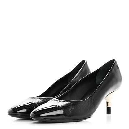 Chanel Calfskin Patent Cap Toe CC Pumps 40 Black White 4 of 10