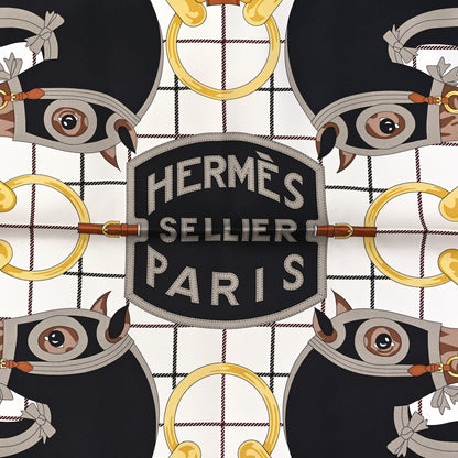 Hermes Silk Tatersale Forever Scarf 90 Vermillon Black White 3 of 3