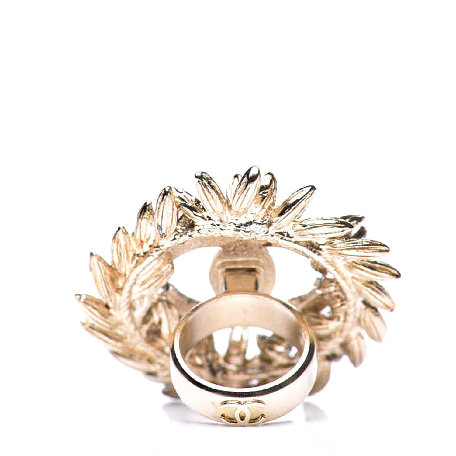 Chanel Crystal Wreath CC Ring 6.5 Gold 3 of 5
