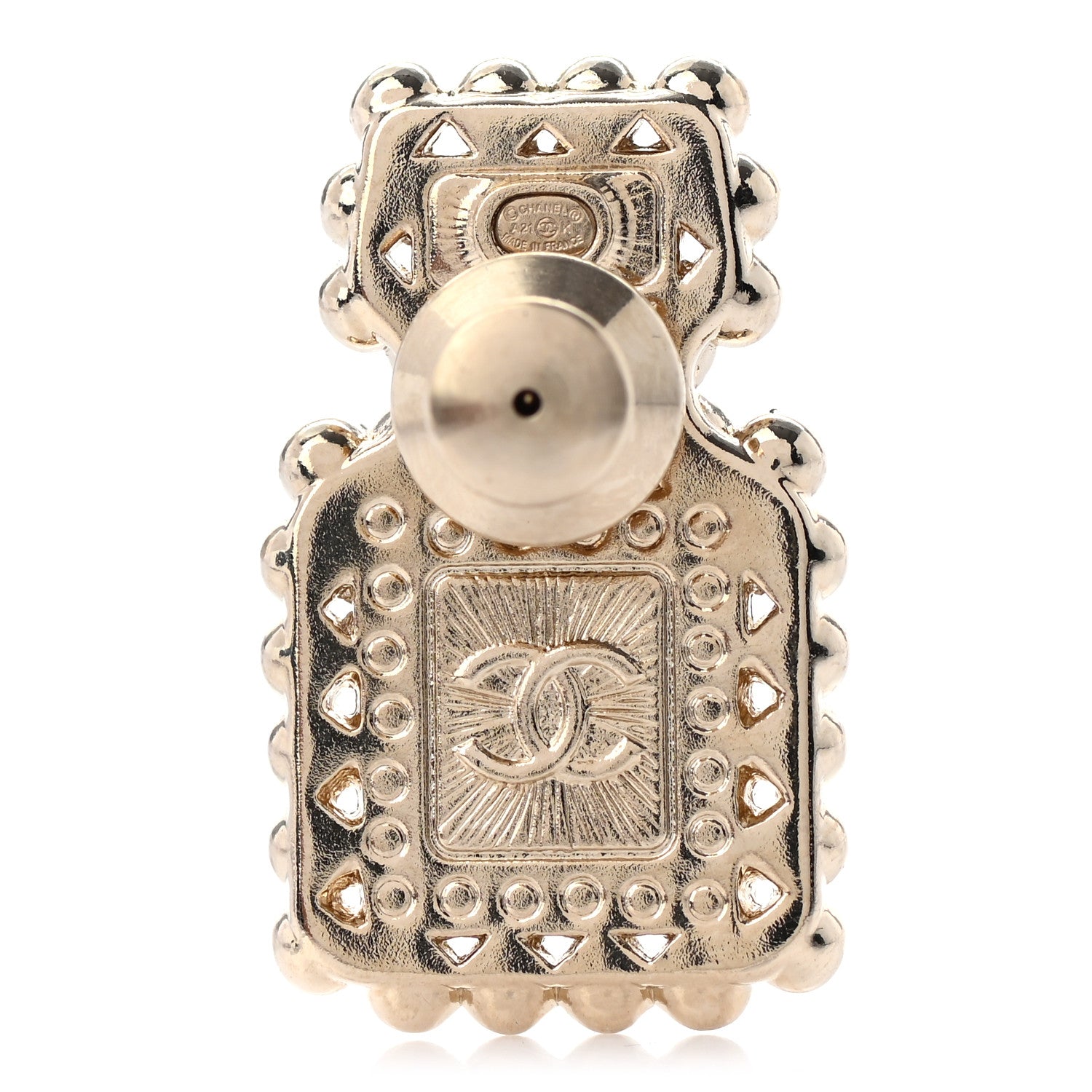 Chanel Resin Crystal Pearl Perfume Bottle CC Brooch Black Gold 3 of 4