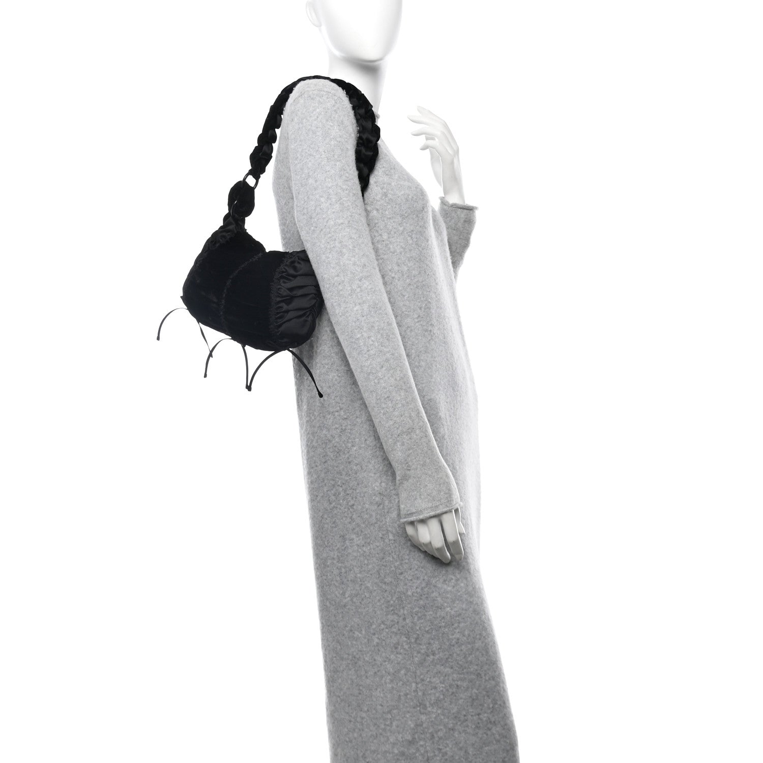 Prada Satin Velvet Drawstring Shoulder Bag Black 2 of 9