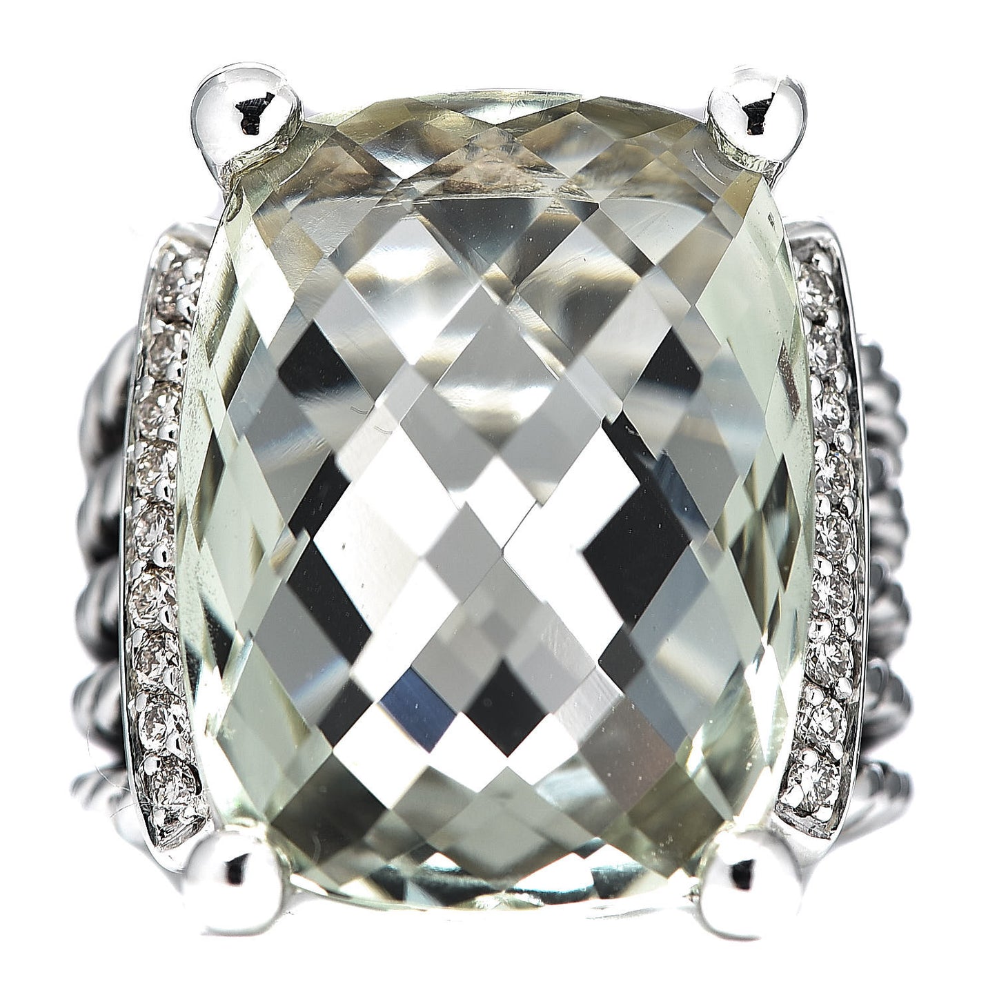 Sterling Silver Diamond Prasiolite 20mm Wheaton Ring 52 6