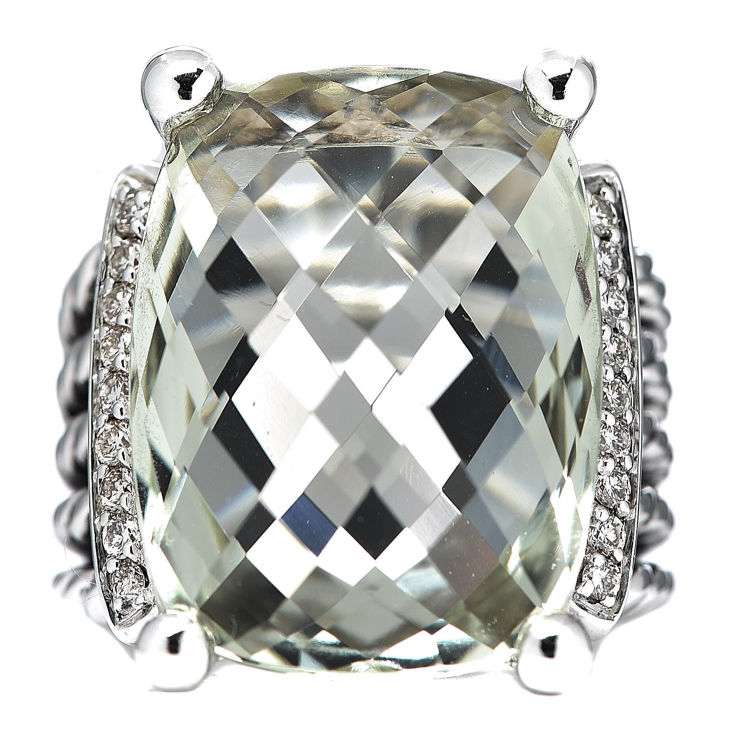 David Yurman Sterling Silver Diamond Prasiolite 20mm Wheaton Ring 52 6 1 of 5