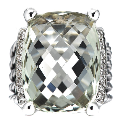 David Yurman Sterling Silver Diamond Prasiolite 20mm Wheaton Ring 52 6 1 of 5