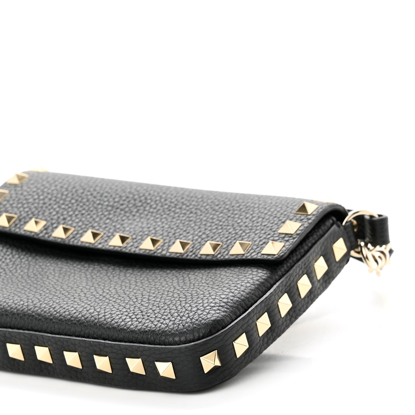 Grainy Calfskin Rockstud Crossbody Pouch Black