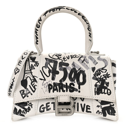 Balenciaga Smooth Calfskin Graffiti Hourglass Top Handle Bag XS White Black 1 of 11