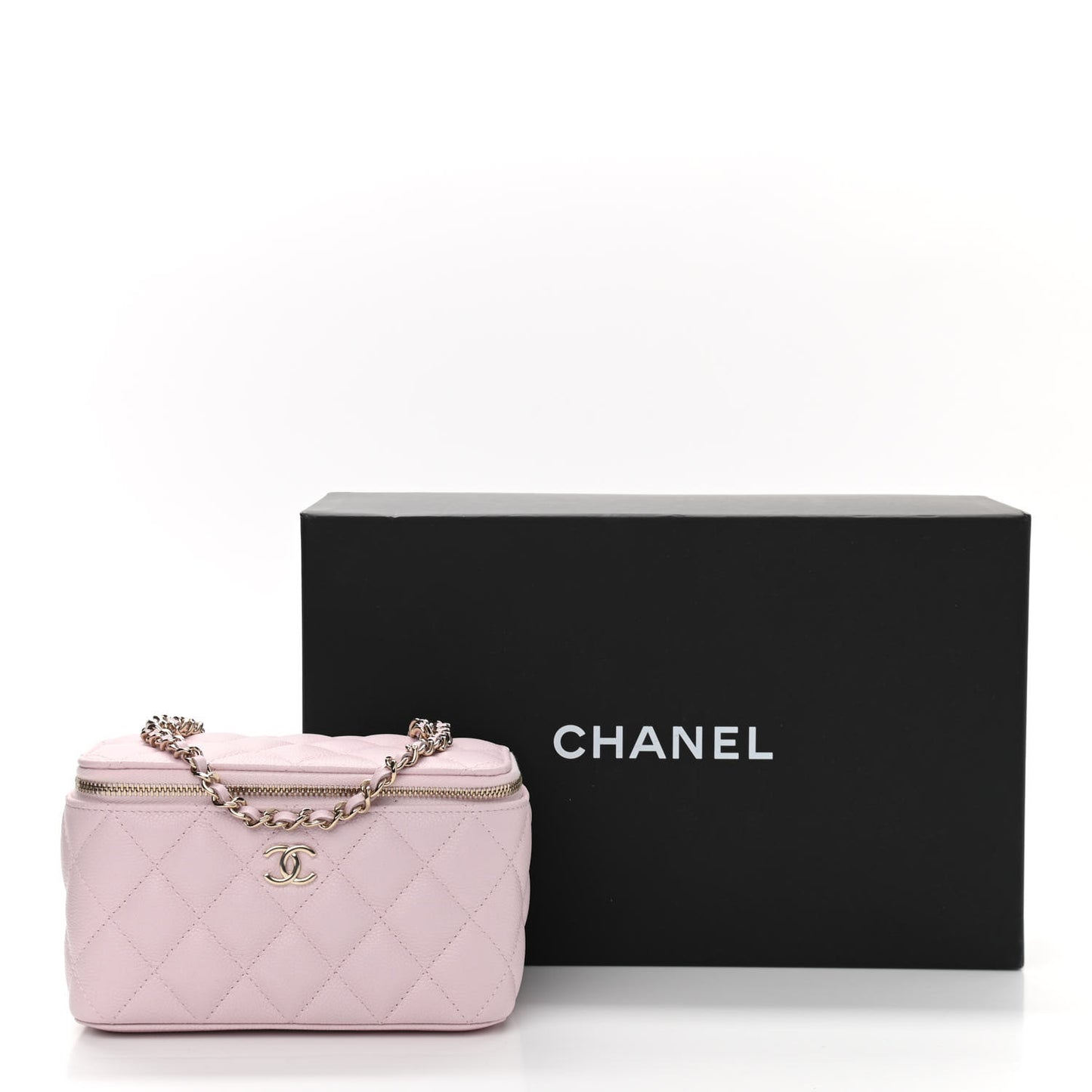 Caviar Quilted Small Tiny CC Vanity Case With Chain Light Pink