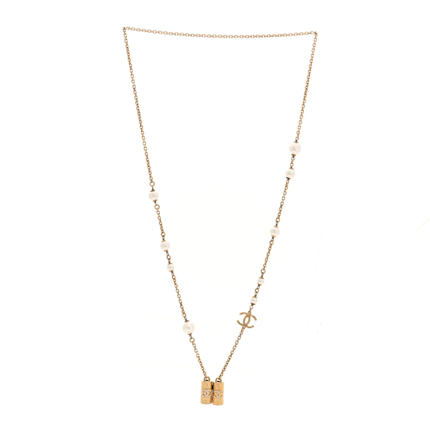 Chanel Metal Crystal Pearl Airpod Necklace Gold 3 of 5