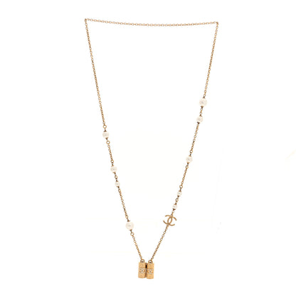 Chanel Metal Crystal Pearl Airpod Necklace Gold 3 of 5