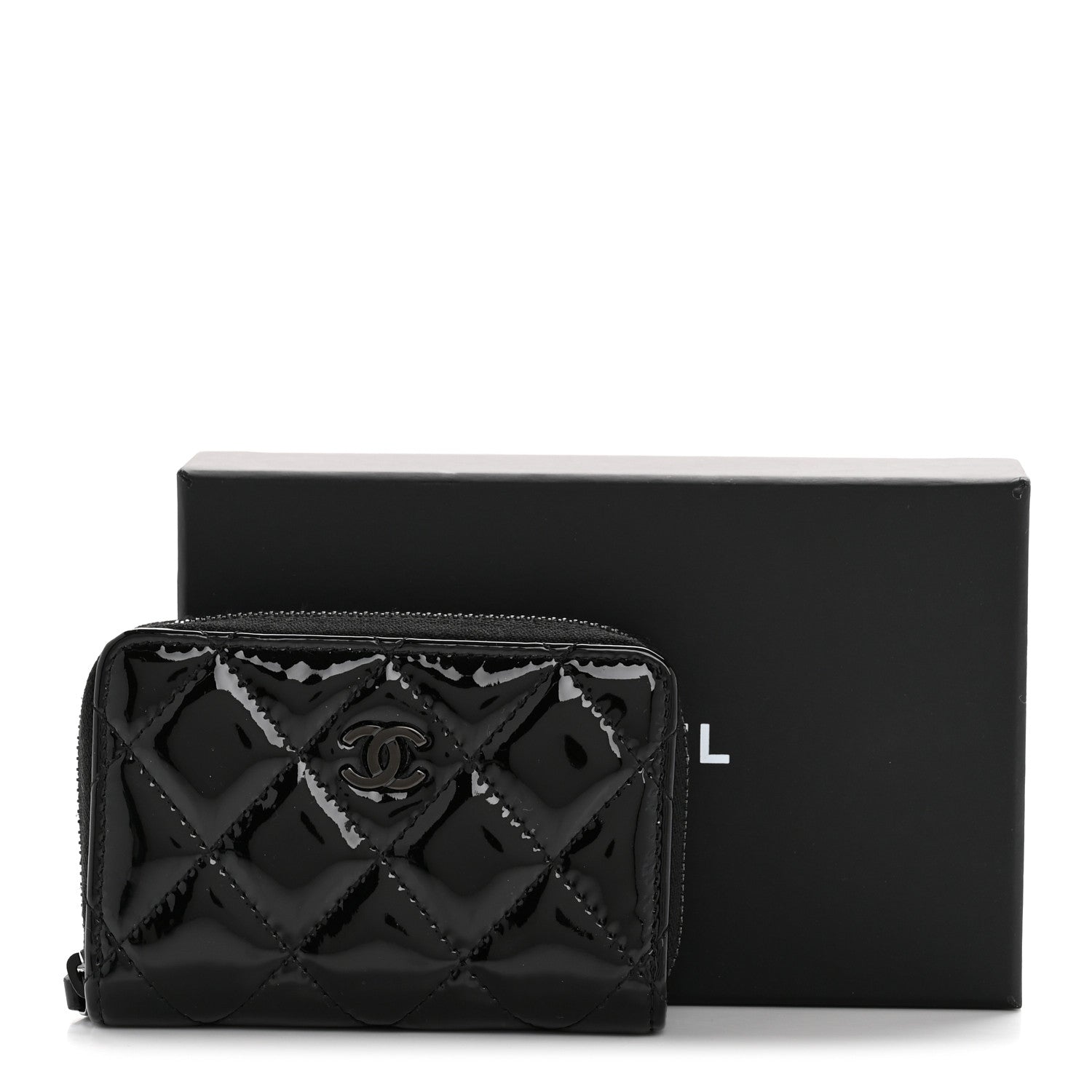 Chanel Patent Calfskin Quilted Zip Coin Purse Wallet So Black 9 of 9