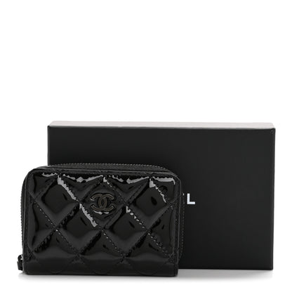 Chanel Patent Calfskin Quilted Zip Coin Purse Wallet So Black 9 of 9