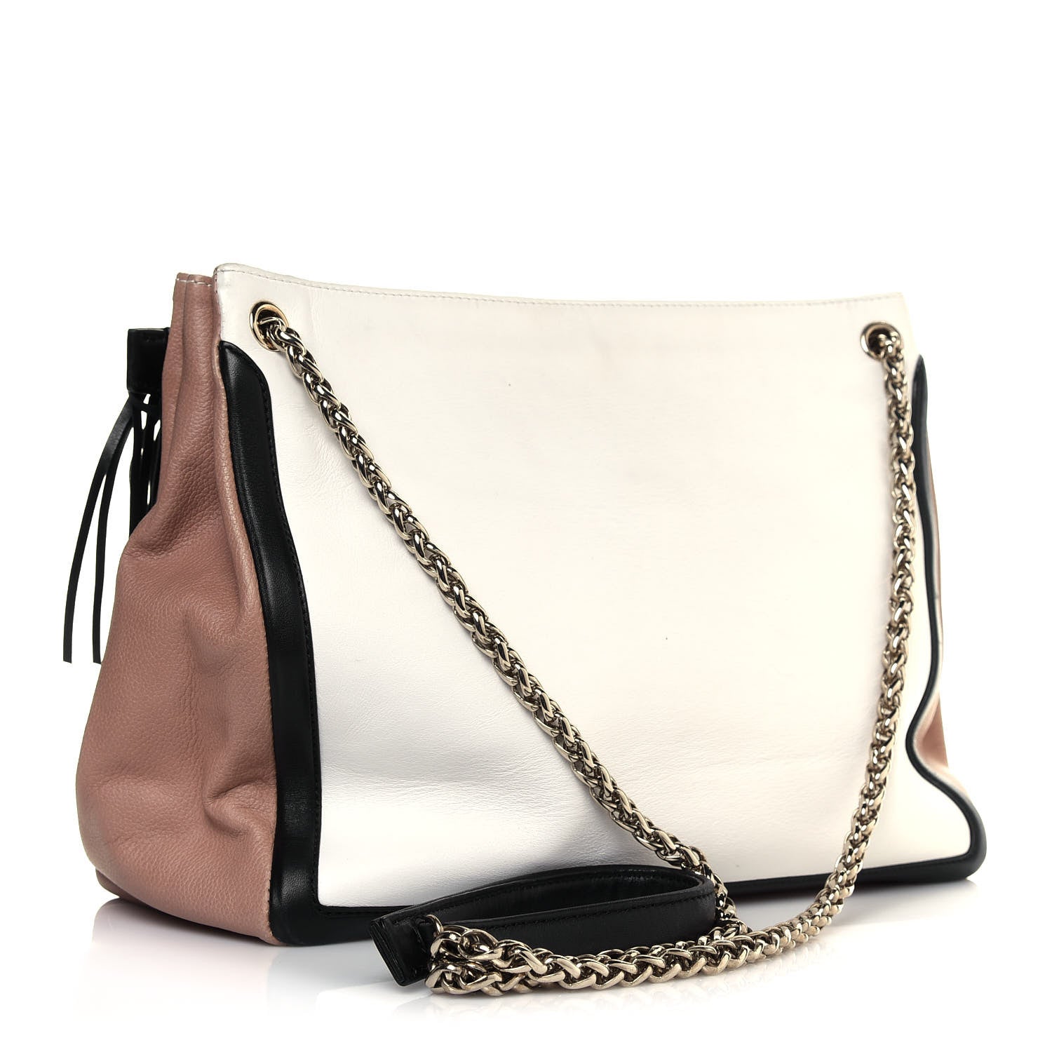 Christian Louboutin Grained Calfskin Artemis Fringe Shopping Tote White Black 2 of 16