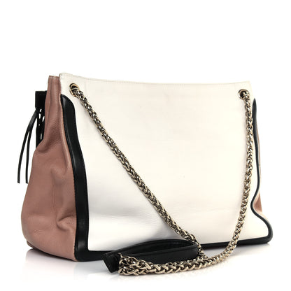 Christian Louboutin Grained Calfskin Artemis Fringe Shopping Tote White Black 2 of 16