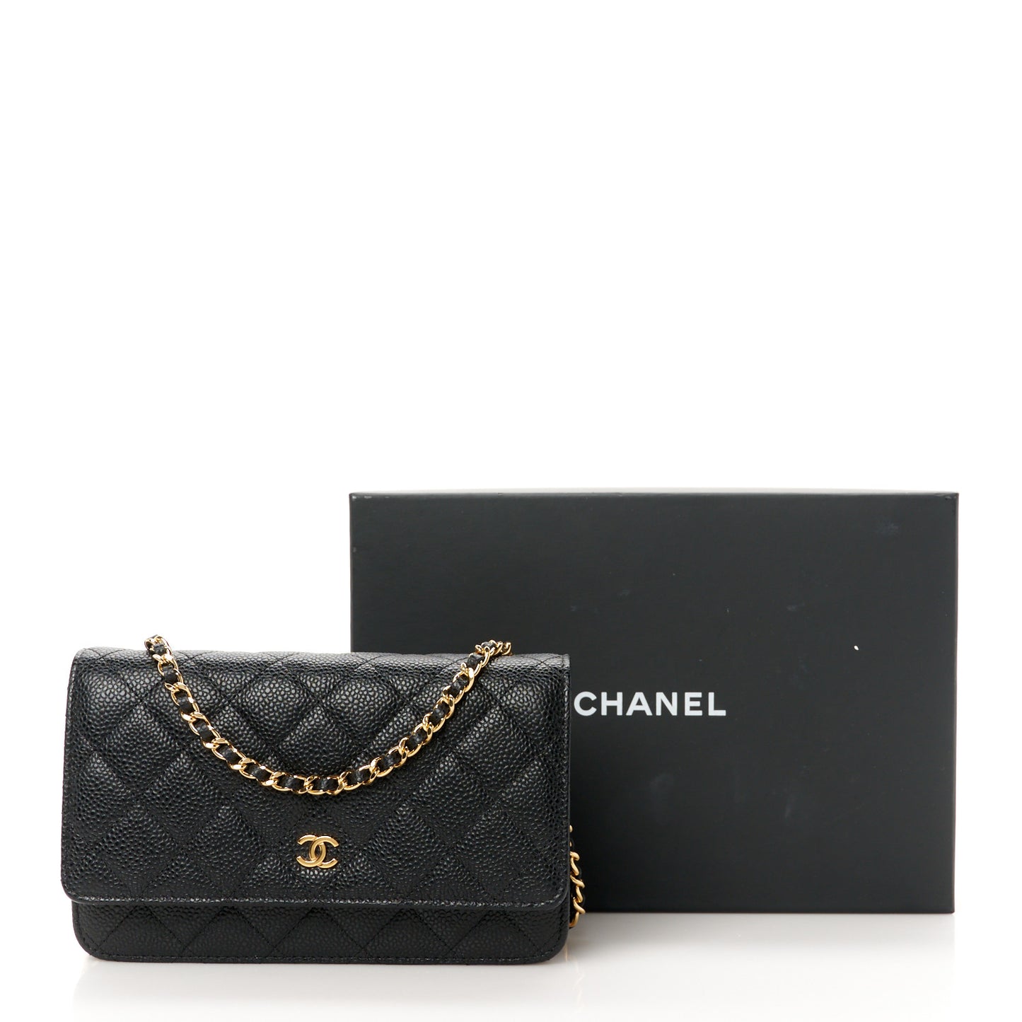 Caviar Quilted Wallet on Chain WOC Black