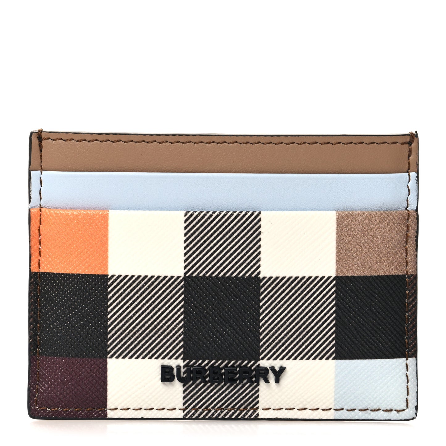 Calfskin Color Block Check Card Case Archive Beige Multicolor