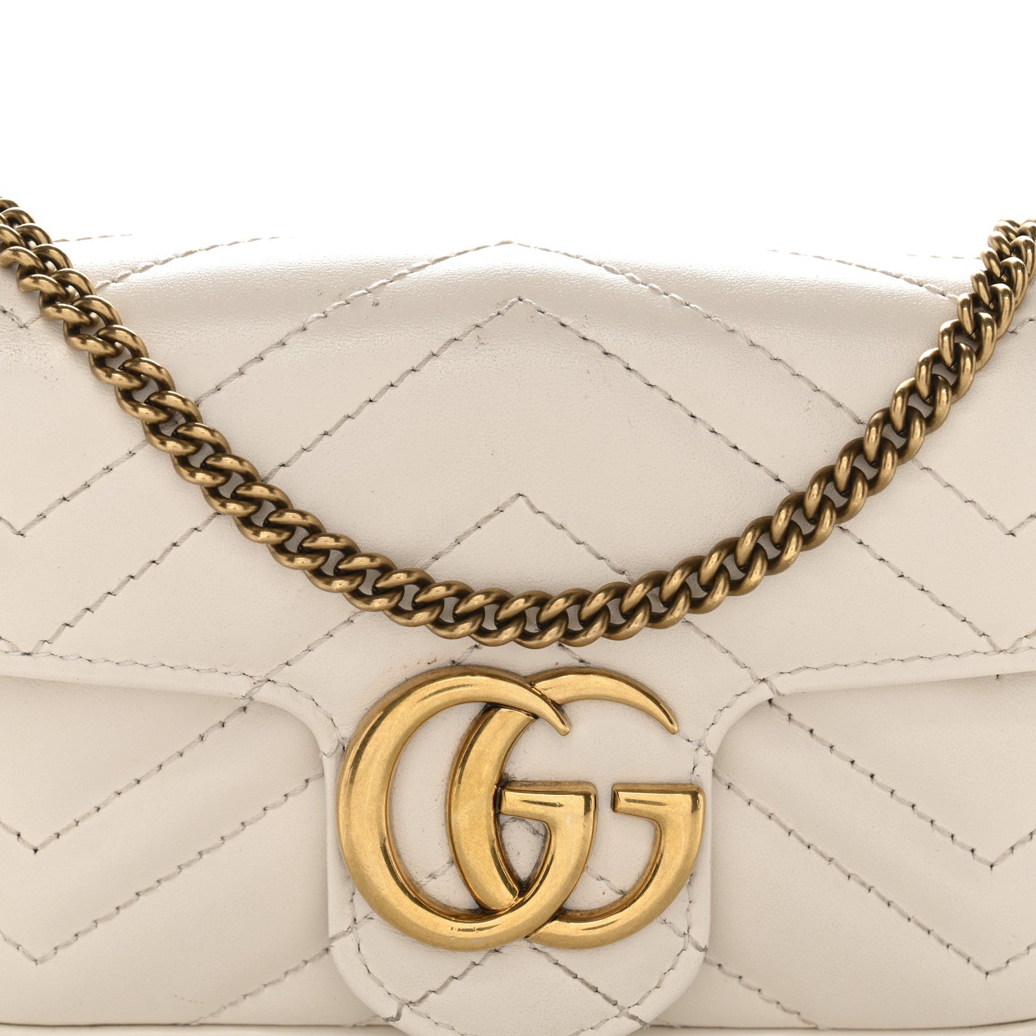 Gucci Calfskin Matelasse Super Mini GG Marmont Shoulder Bag White 8 of 11